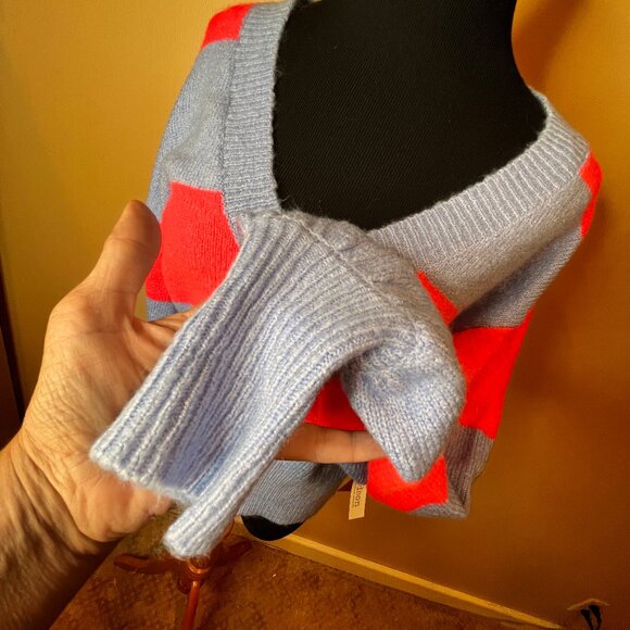 June & Hudson Size M Bright Pink Periwinkle Blue V-Neck Striped Spring Sweater - Picture 5 of 9